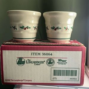 Longaberger traditional Holly Votive Cups Pottery Made in USA quantity 2